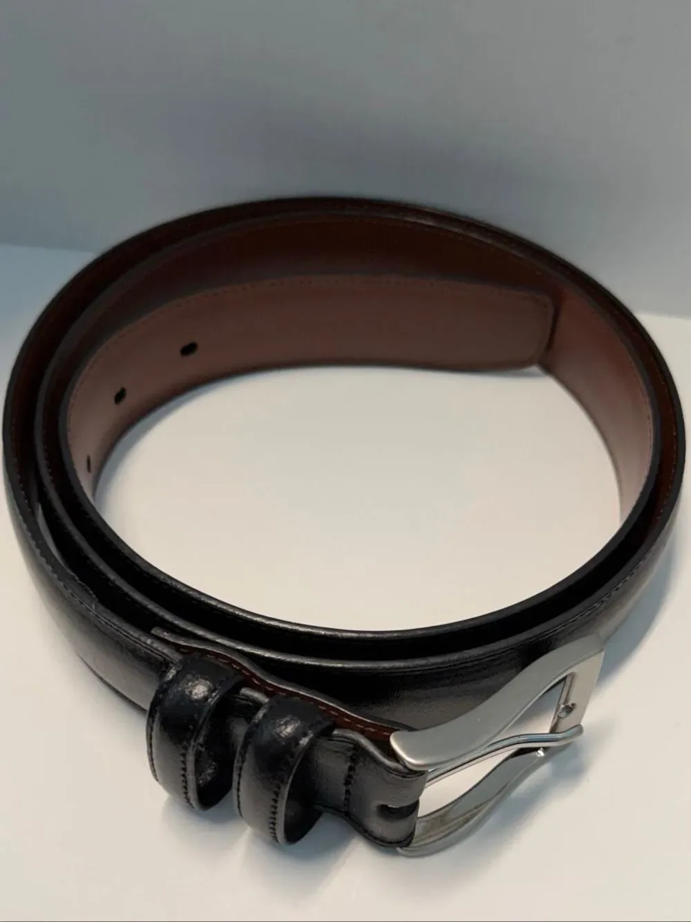Perry Ellis Black Leather Belt Mens Size 46